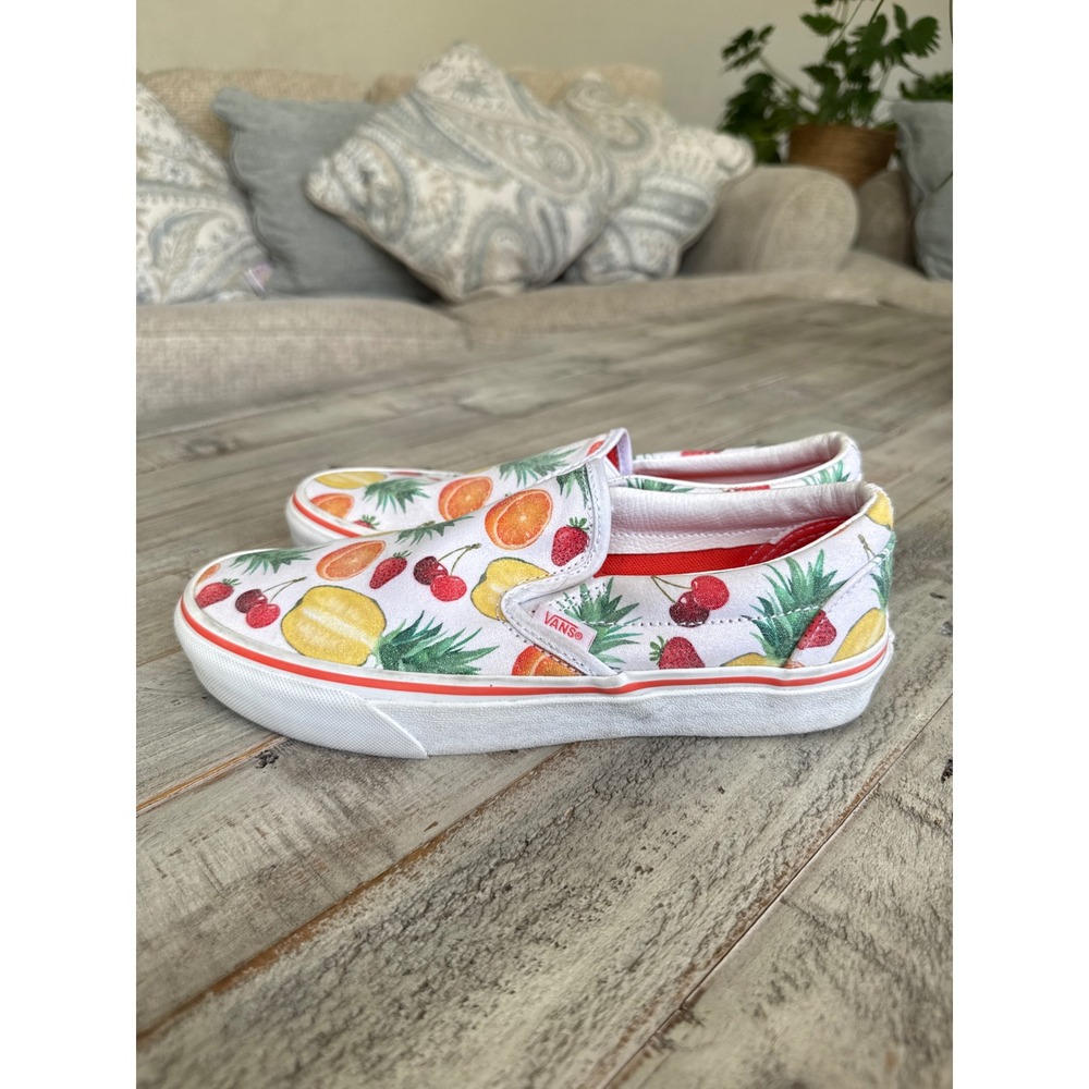 Vans Classic Slip On Tropical Fruit Print Sneakers White Red Womens 7.5 Mens 6 - Picture 8 of 8
